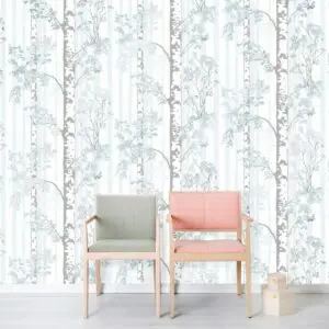 Tapete mit Birkenwald in Türkis