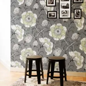 Blumen Retrotapete Muuan mit großen Blüten in grün, Raumbild