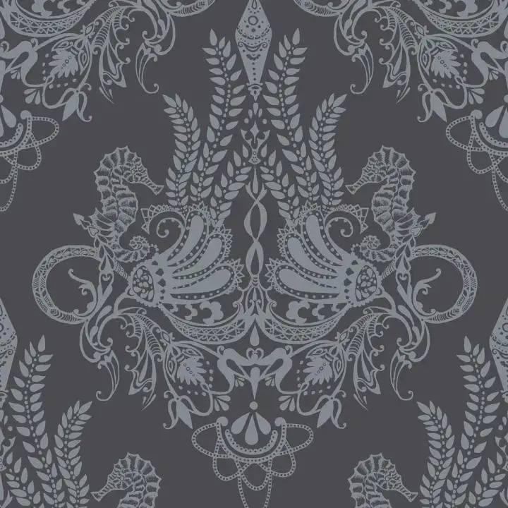 maritime-ornamenttapete-syvämeri-dunkelgrau Ornamenttapete Syvämeri in dunklem stahlgrau