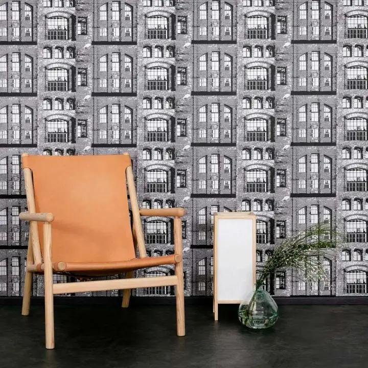 backsteintapete-pamino-grau-raumbild Industrial Look Backsteintapete Pamino in Grau, Raumbild