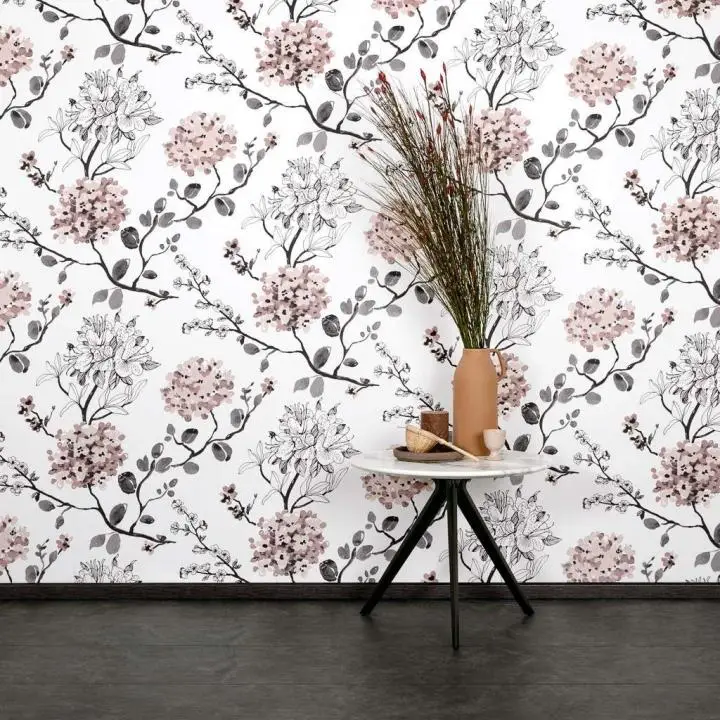 blumentapete-melissa-hellbraun-raumbild Blumentapete Melissa in hellbraun, Raumbild