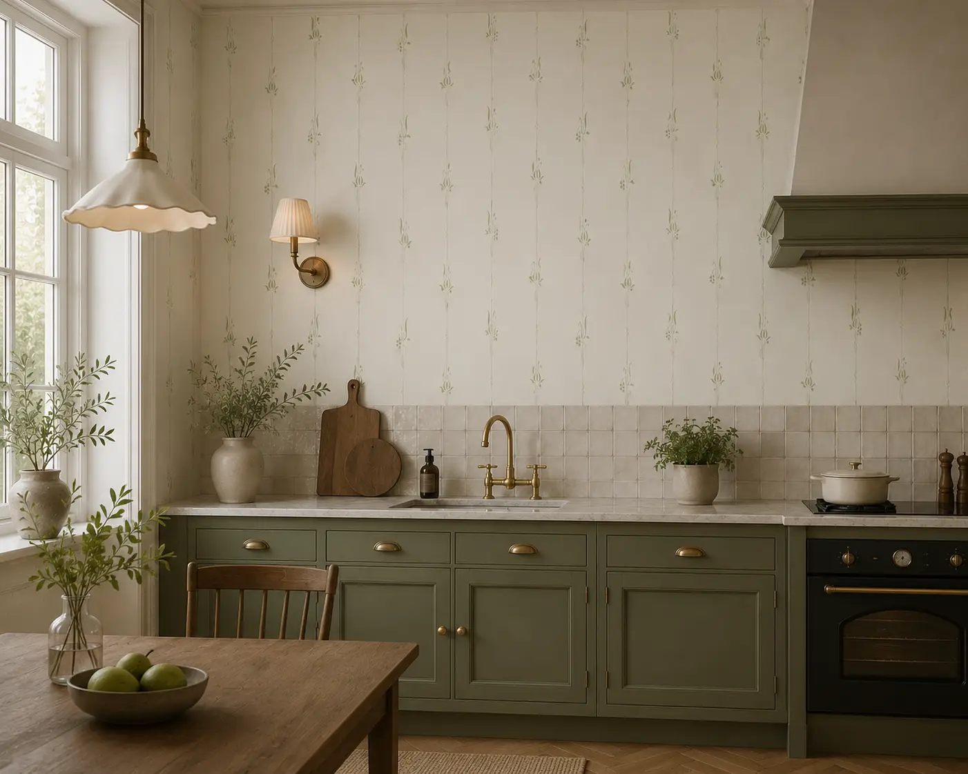 Sandudd Vliestapete Deco Stripe in grün, Raumbild KI generiert Sandudd Vliestapete Deco Stripe in grün, Raumbild KI generiert