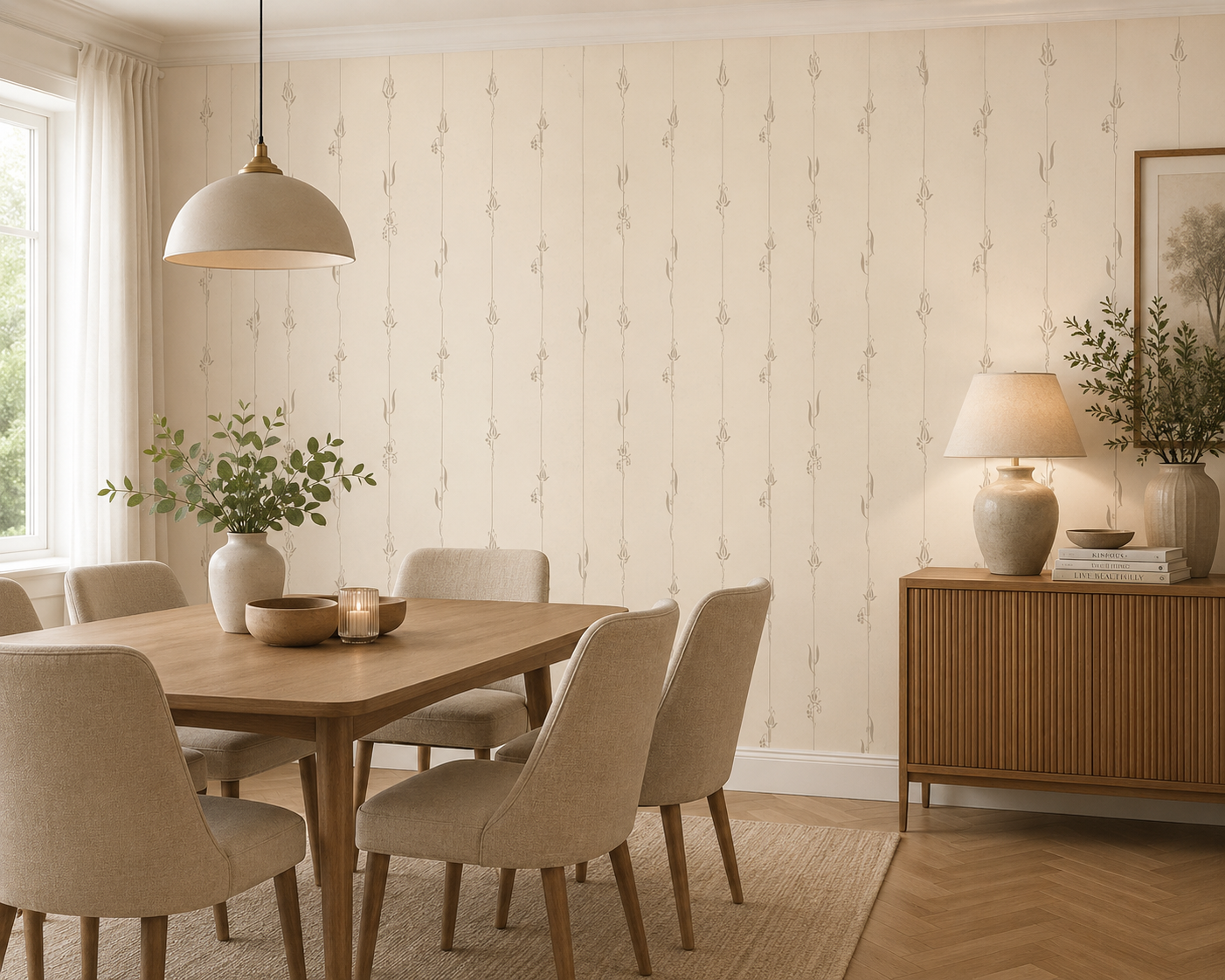 Sandudd Vliestapete Deco Stripe Hellbeige Raumbild, KI generiert Sandudd Vliestapete Deco Stripe Hellbeige Raumbild, KI generiert